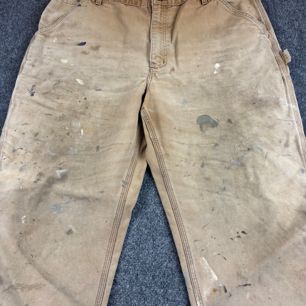 CARHARTT Men’s WORN Used Dungarees Tan Cargo Pants Size: 36 - Picture 4 of 8